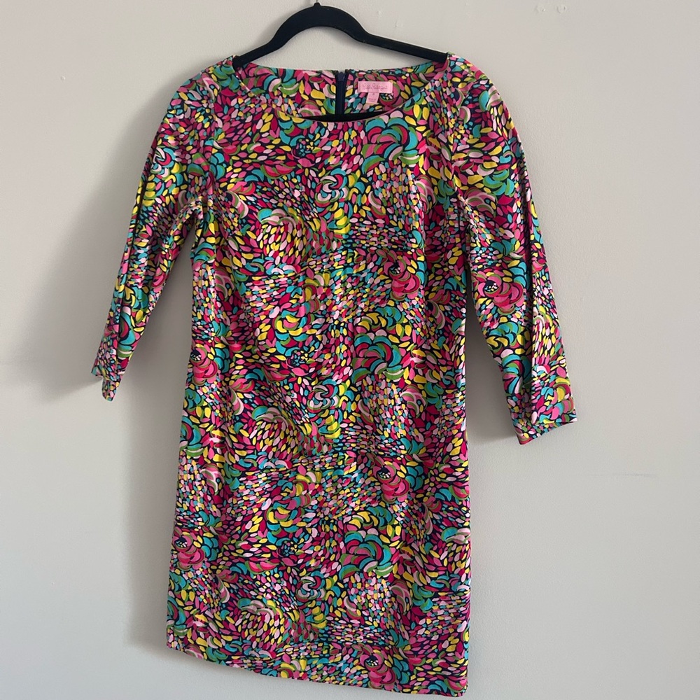 Lilly Pulitzer ‘Shauna’ Mini Tunic Shift Dress Women’s 6 ‘Booty Caw’ Bell-Sleeve